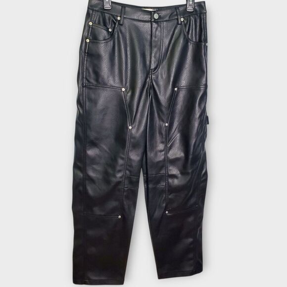 Avec Les Filles Black Faux Leather Barrel Leg Pants Size 4 - Picture 2 of 8